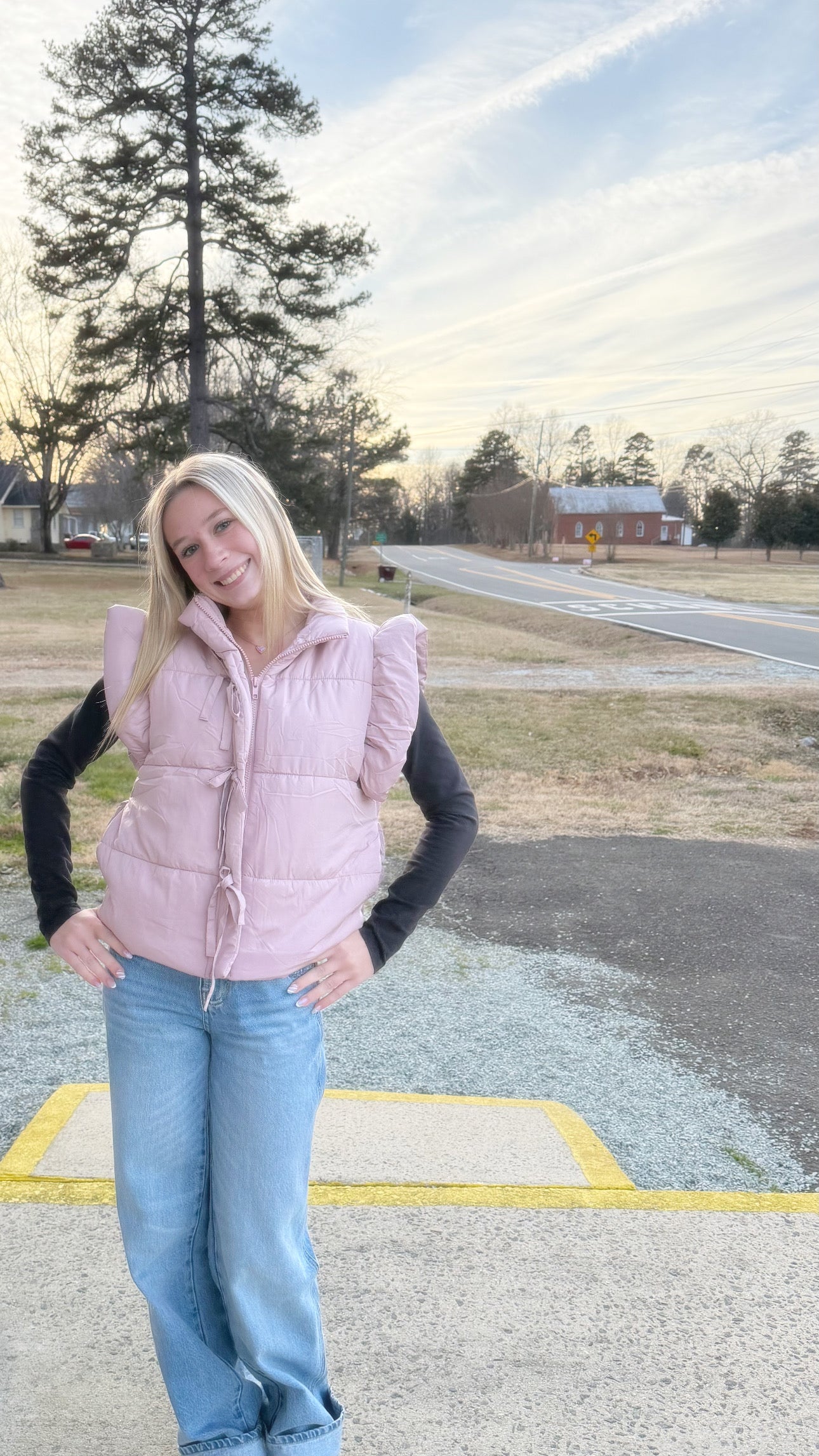 Flutter Sleeve Bow Detail Zip Up Puffer Vest-Blush