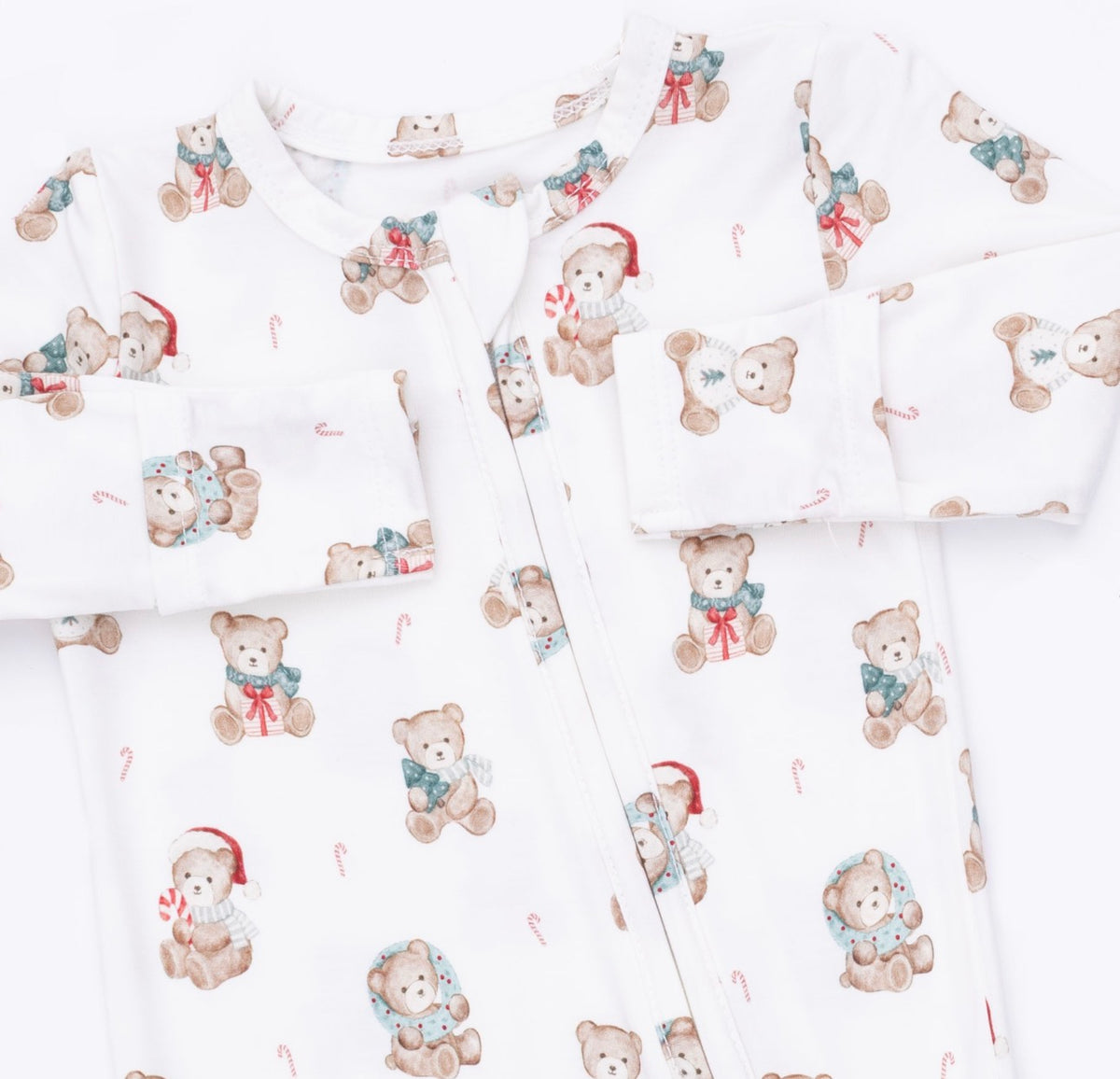 Christmas Teddy Bears-Ivory-2 Way Zipper Footie