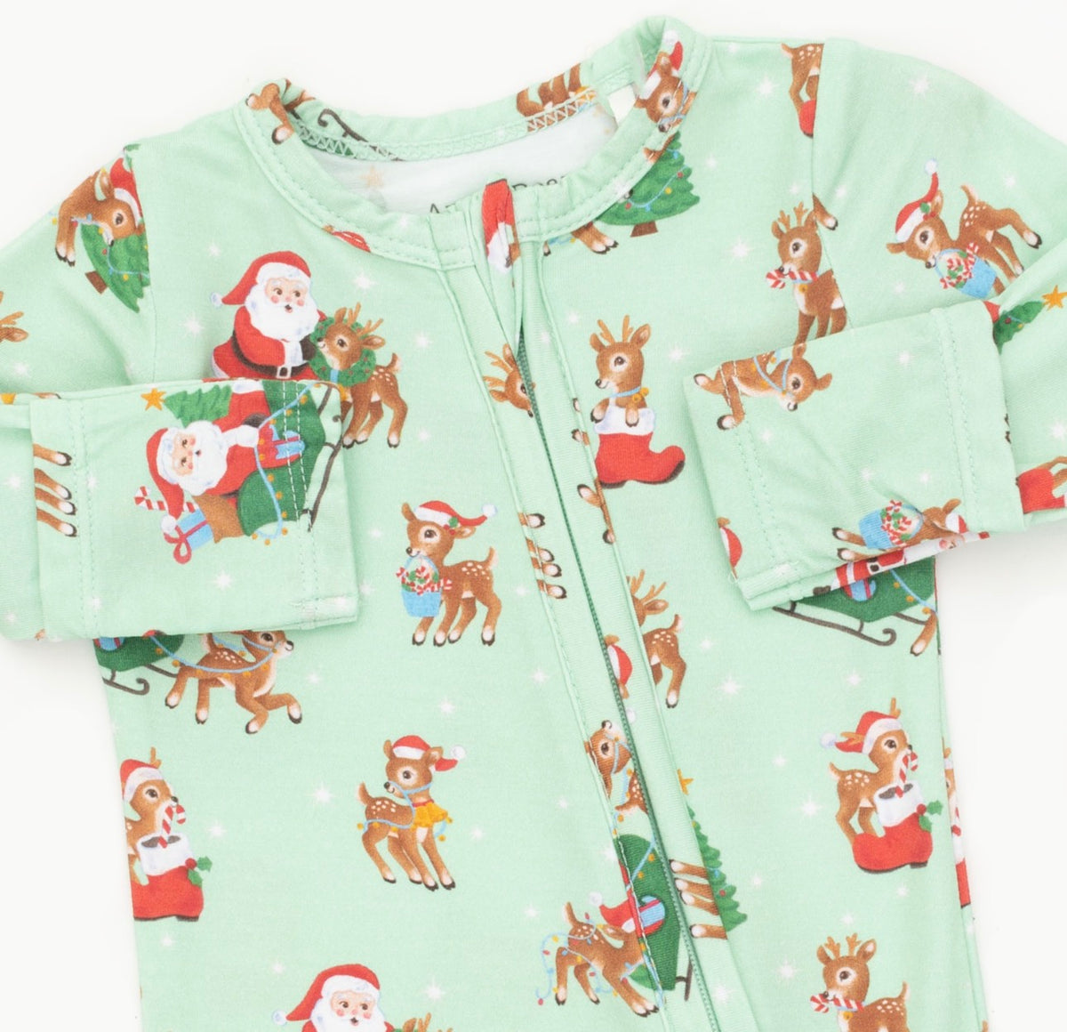 Vintage Reindeer and Santa-2 Way Zipper Footie
