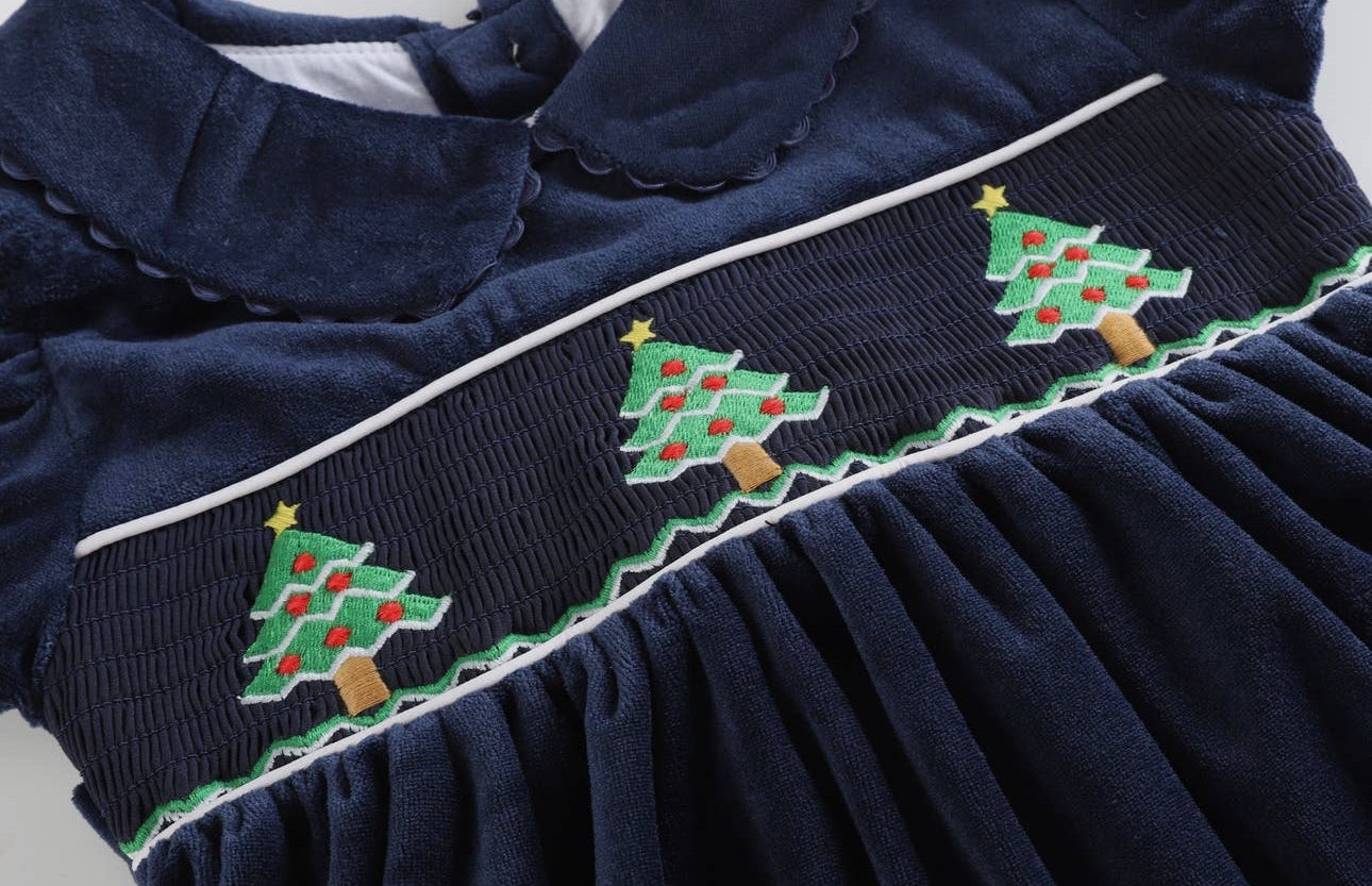 Blue Velour Christmas Tree Dress