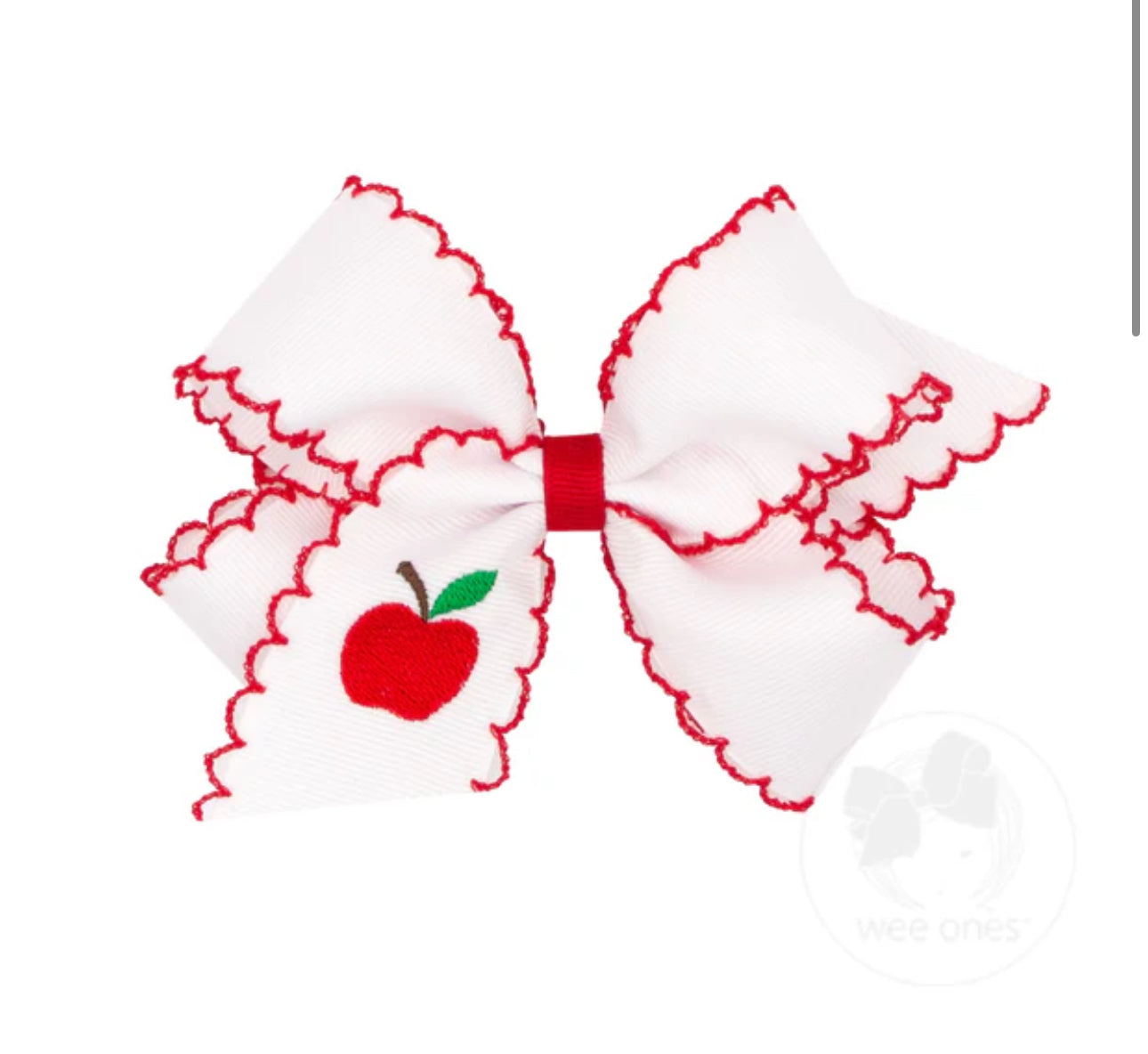 King Moonstitch Embroidered Apple Bow, 6.25” x 5”