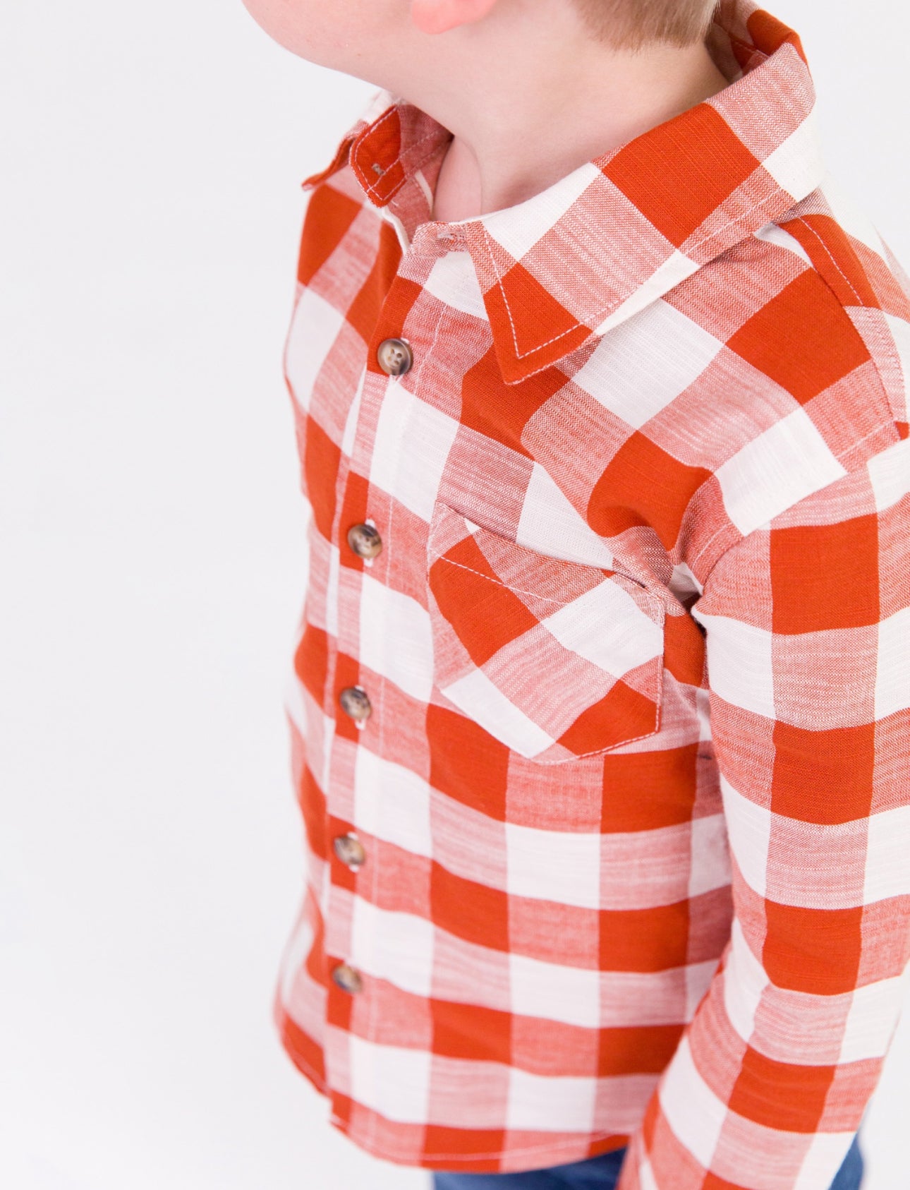 Long Sleeve Button Down- Rust Plaid