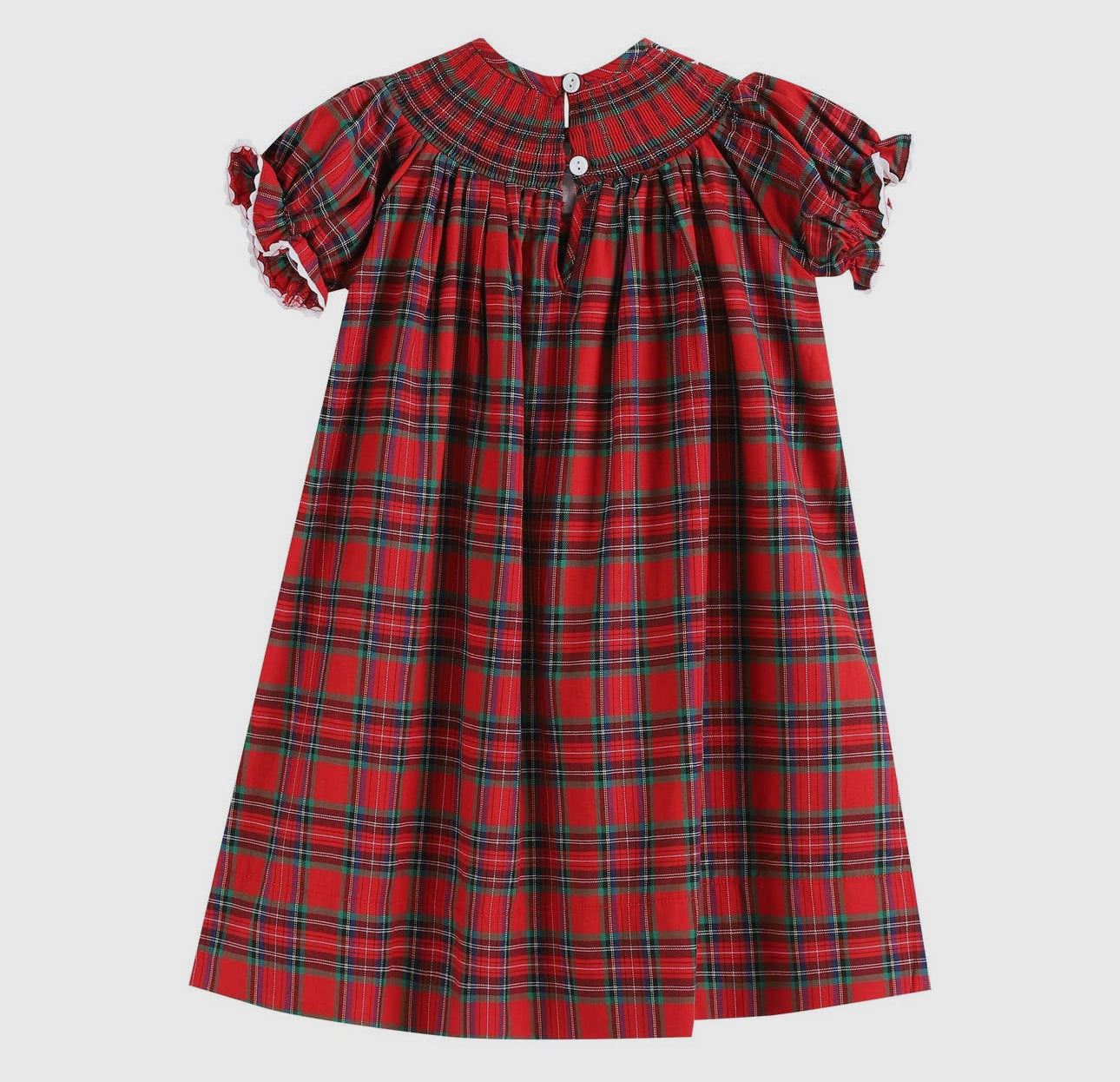 Red Christmas Plaid Smocked Bishop Dress