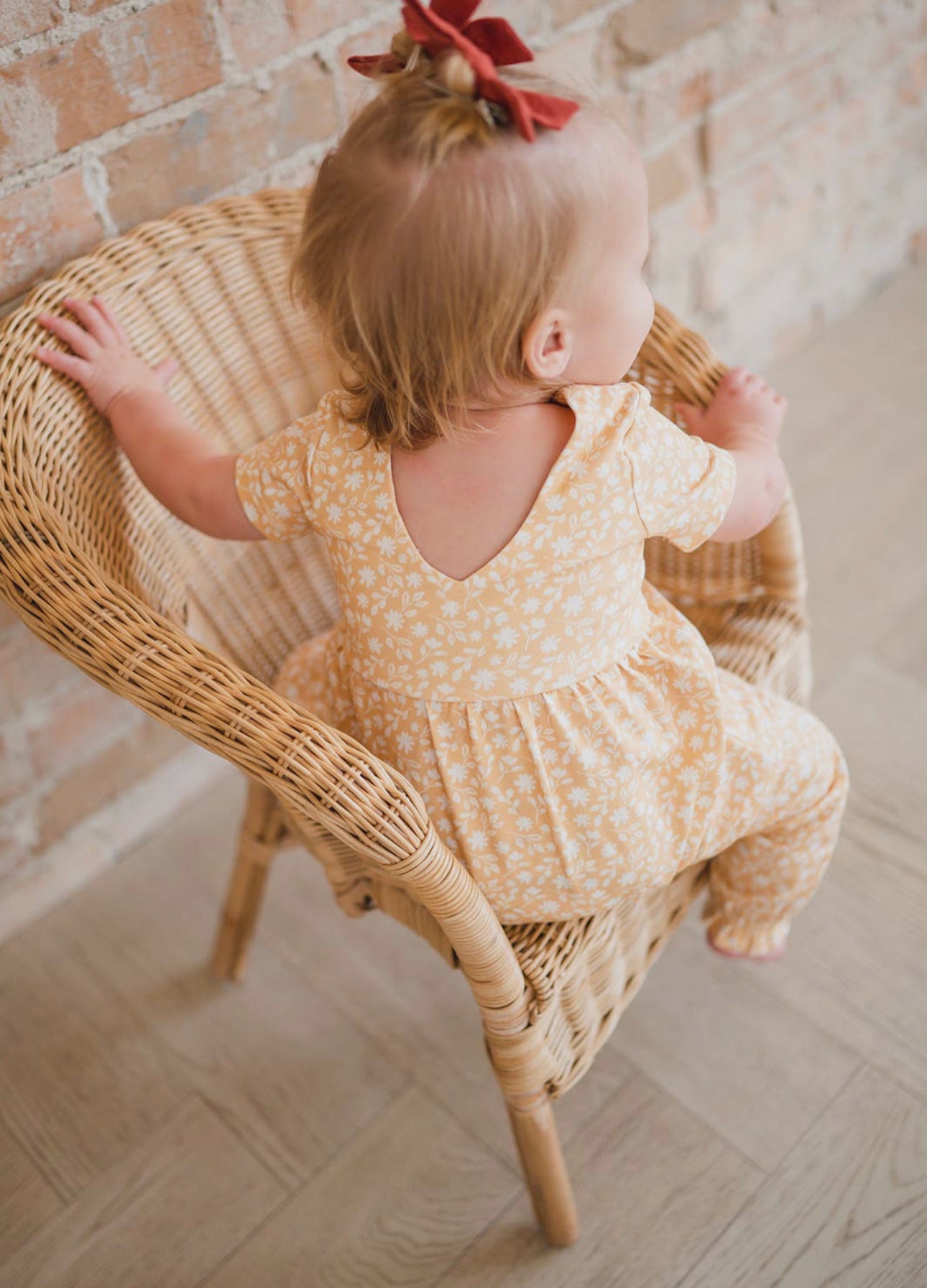 Rosie Romper in Custard Floral Baby Romper