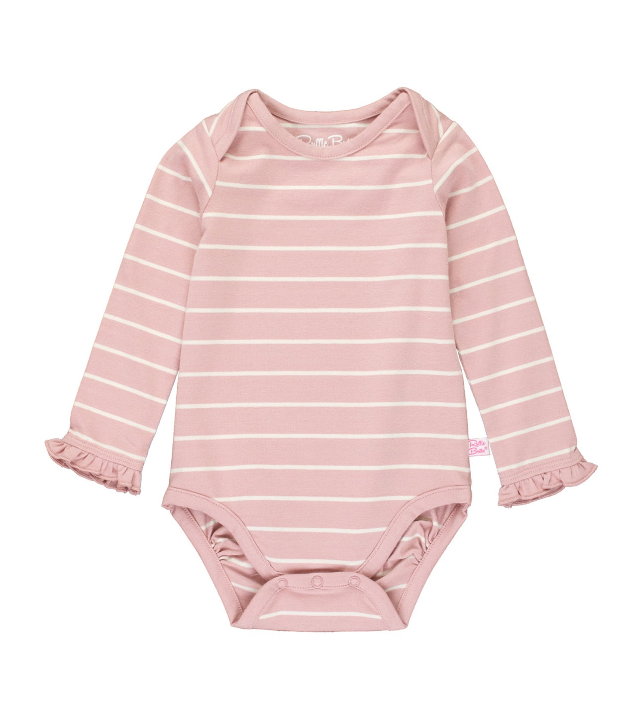 Knit Long Sleeve Ruffle Bodysuit, Pale Mauve and Ivory Stripe