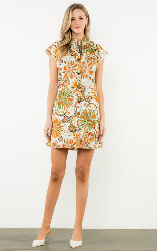 Ruffled Neck Flower Print