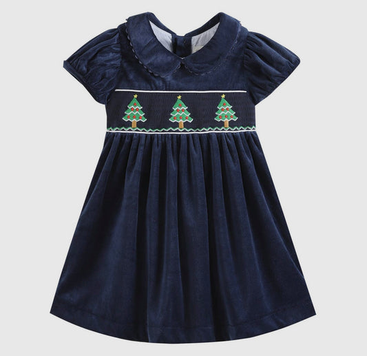 Blue Velour Christmas Tree Dress