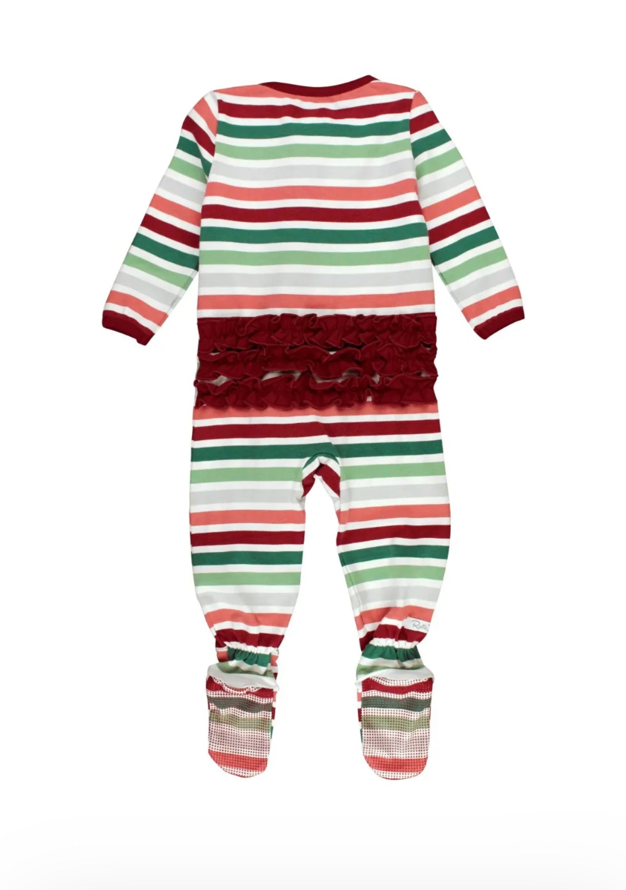 Holly Jolly Stripe Baby Girls Ruffled Footed One Piece Pajama