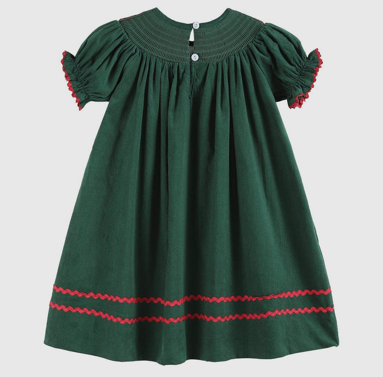 Green Christmas Mistletoe Smocked Bishop Dress