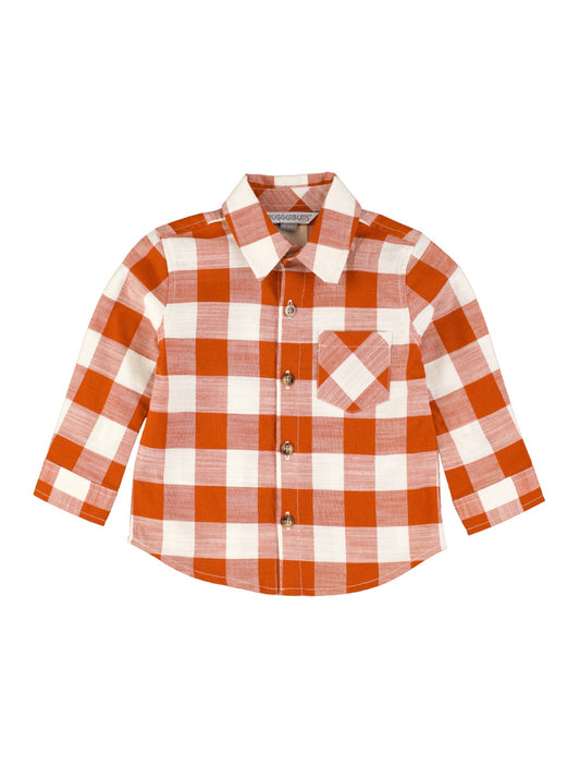 Long Sleeve Button Down- Rust Plaid