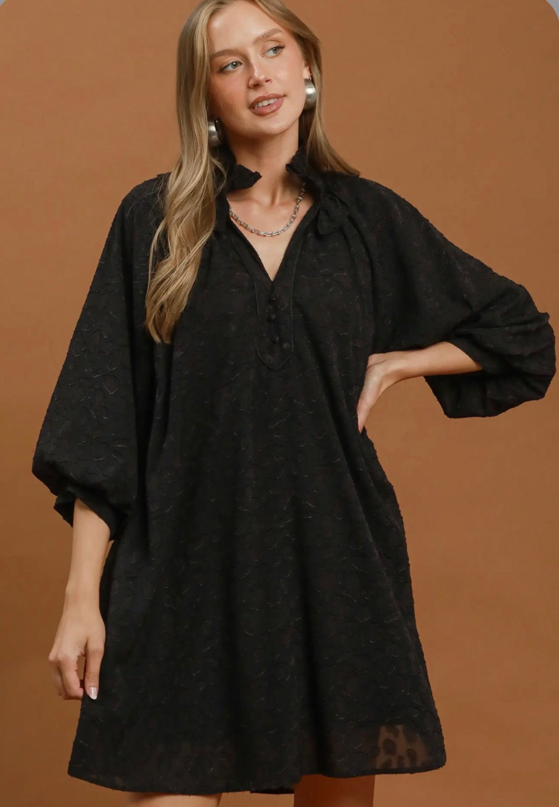 Textured Animal Print Dress-Black