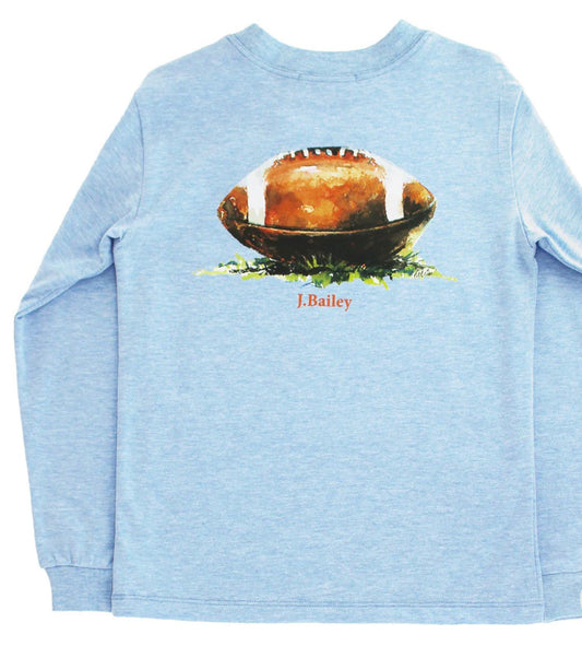 Football Long Sleeve Logo Tee on Heather Blue