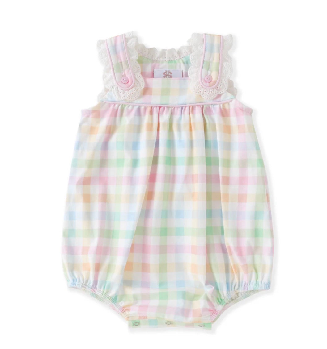 Pastel Gingham Eyelet Trim Bubble