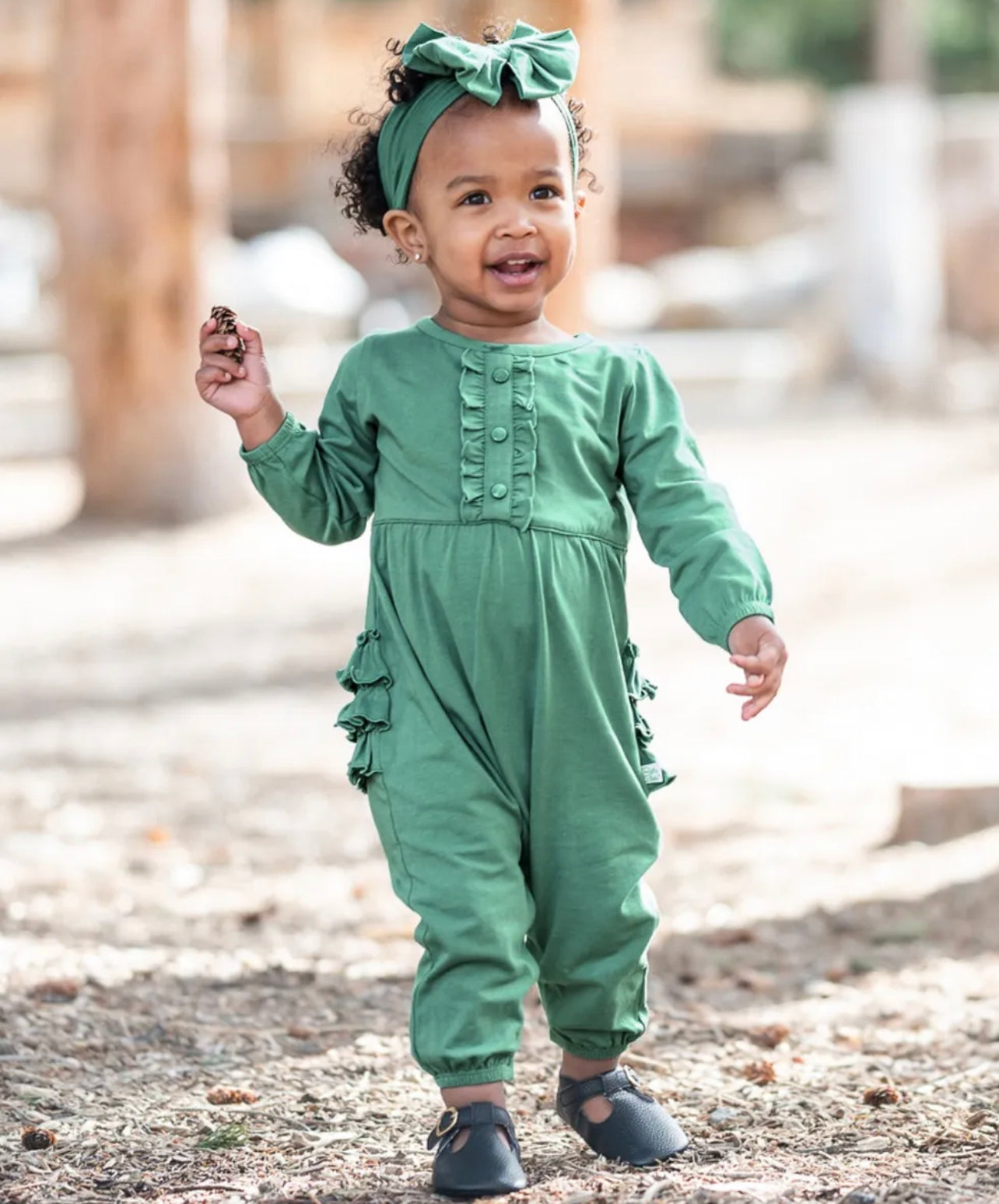 Spruce Long Sleeve Button Placket Full Length Romper