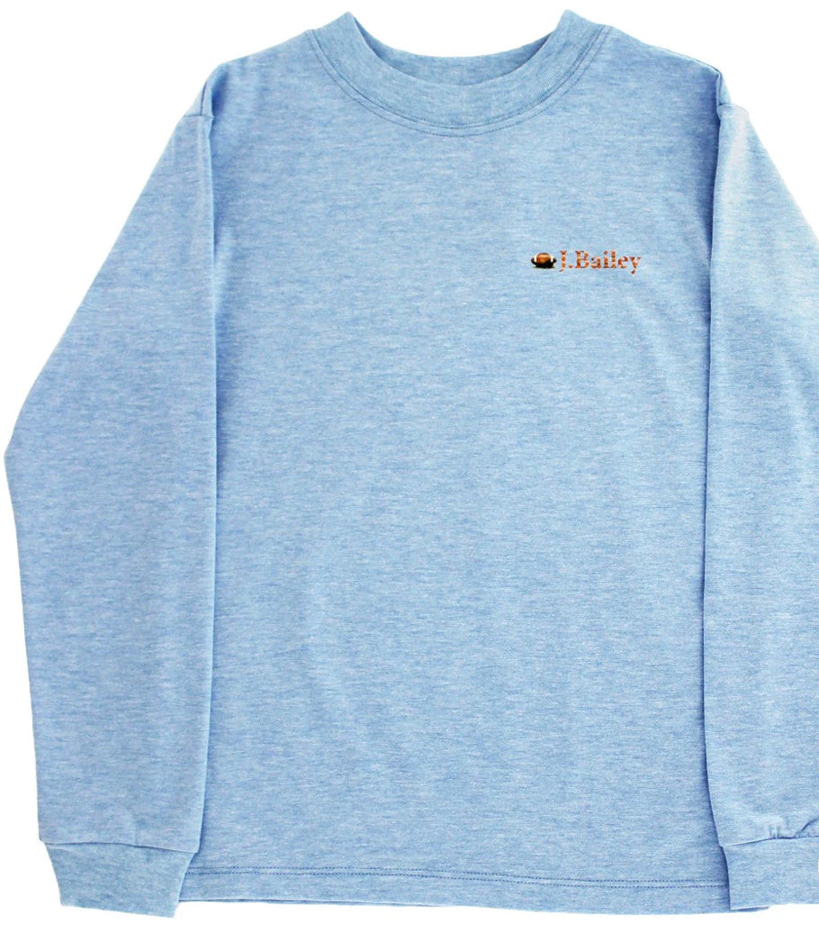 Football Long Sleeve Logo Tee on Heather Blue