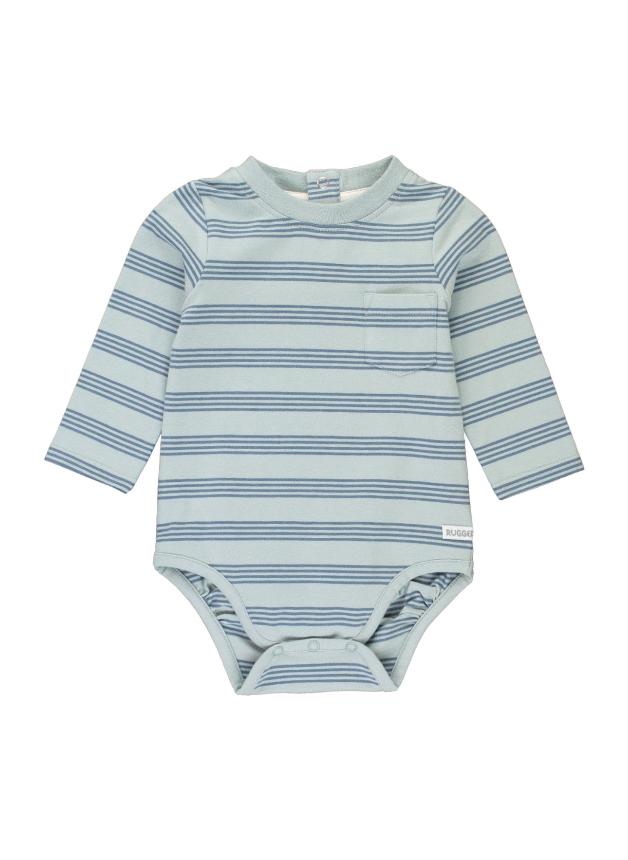 Crew Neck Pocket Bodysuit, Cloud Blue Multi Stripe