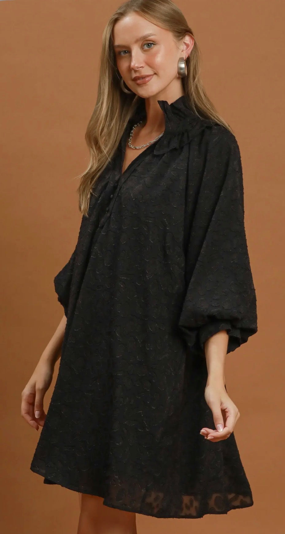 Textured Animal Print Dress-Black