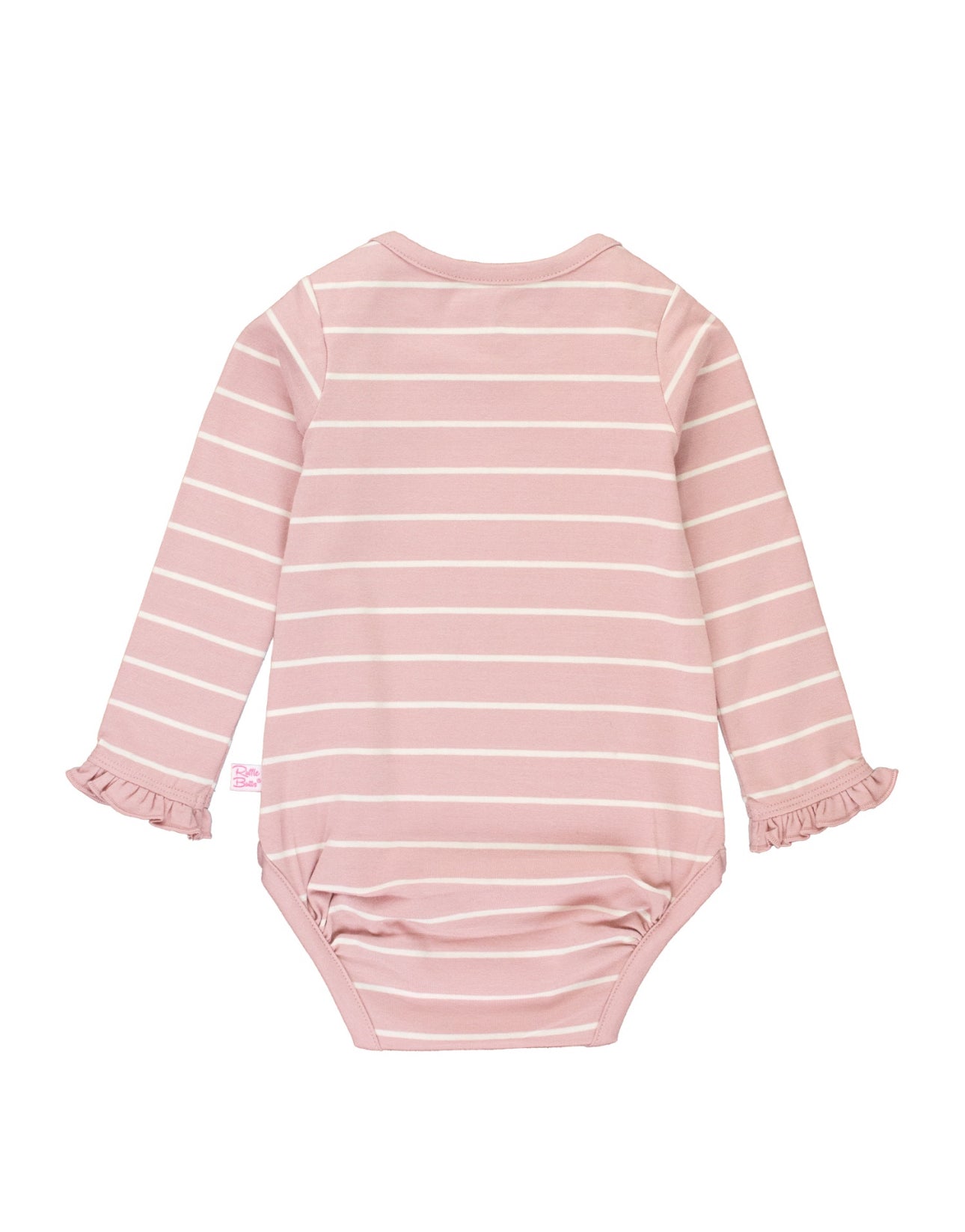 Knit Long Sleeve Ruffle Bodysuit, Pale Mauve and Ivory Stripe