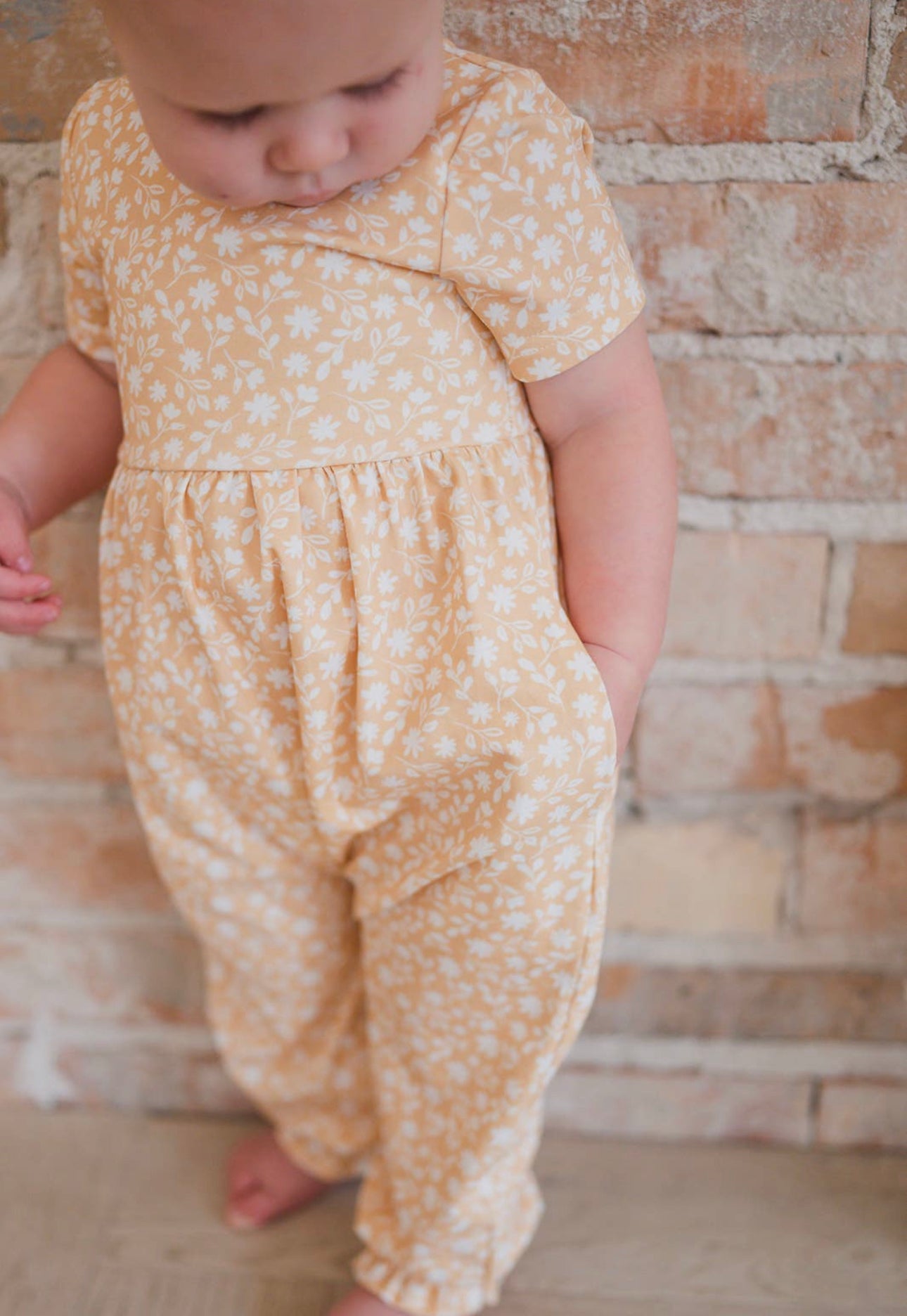 Rosie Romper in Custard Floral Baby Romper