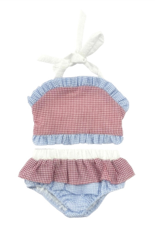 2pc Swimsuit–Red & Blue Colorblock