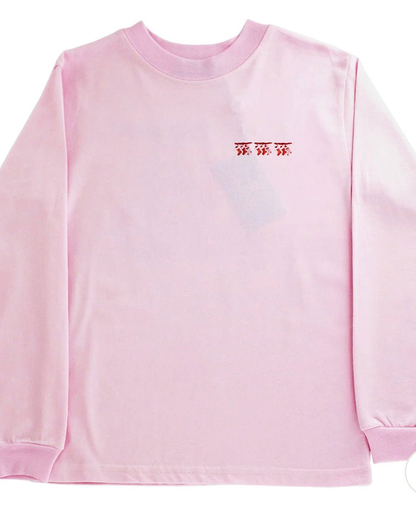 Girls Long Sleeve Logo Tee-Stockings on Pink