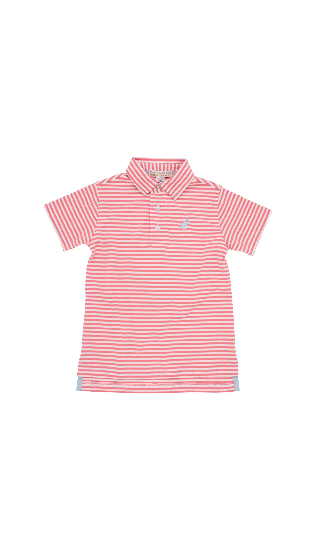 Prim and Proper Polo SS-Pima, Parrot Cay Coral Stripe, Buckhead Blue