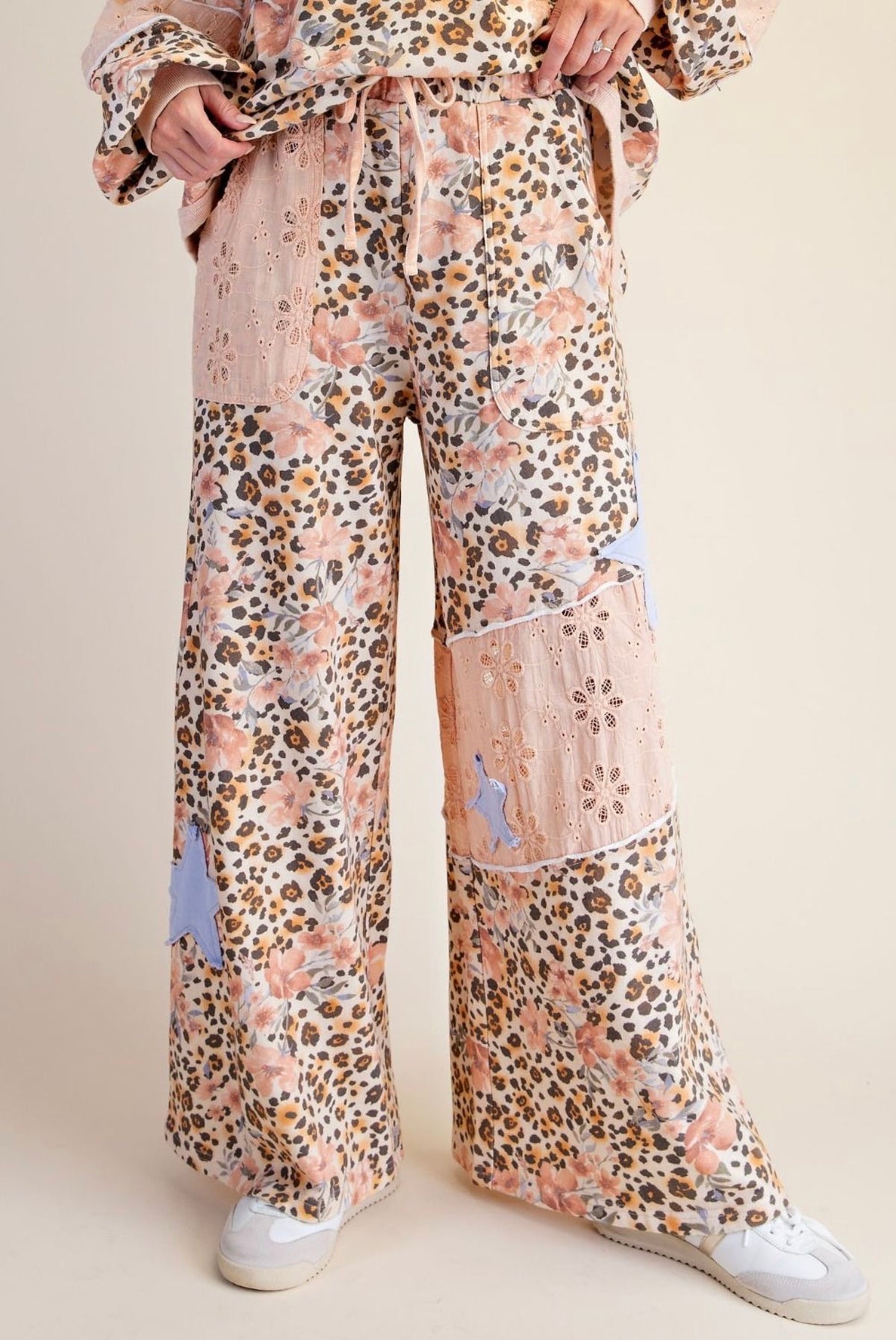 Animal Floral Print Terry Knit Pant