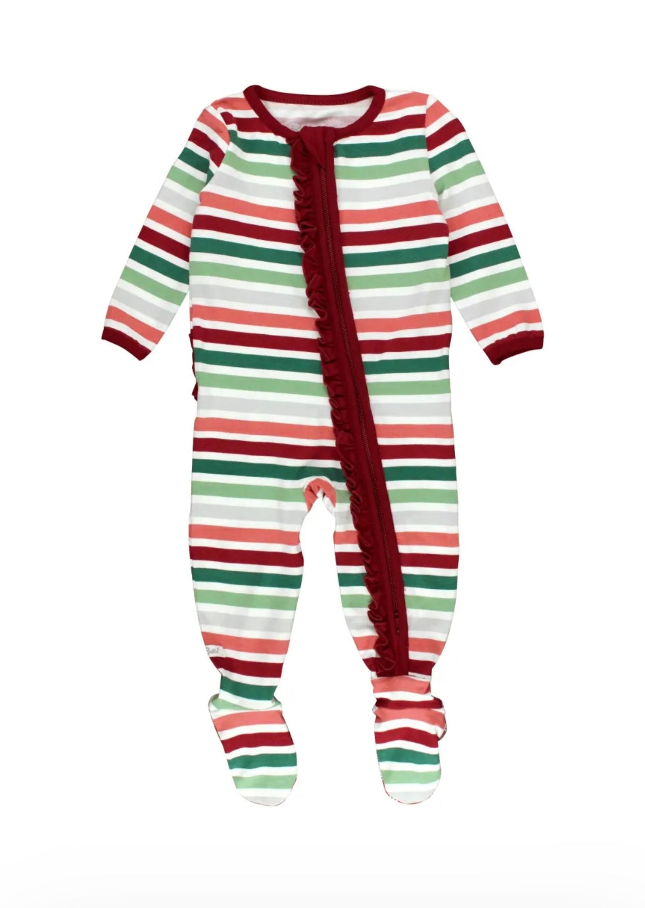 Holly Jolly Stripe Baby Girls Ruffled Footed One Piece Pajama