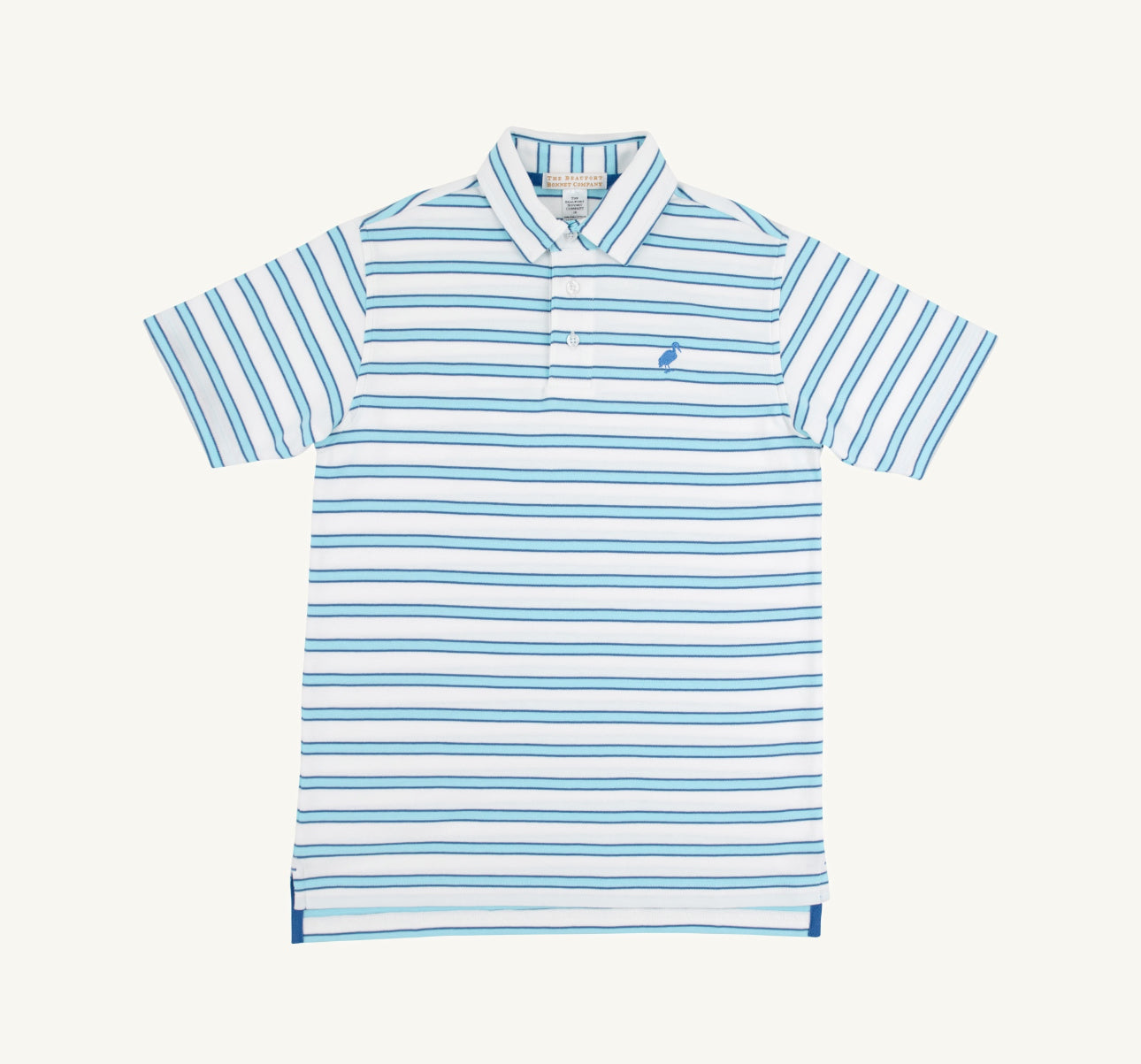 Prim and Proper Polo SS Pima- Worth Ave White Belhaven Blue and Wood Boat Blue Stripe/Wood Boat Blue