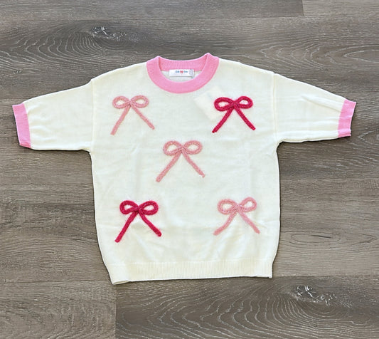 Cream Sweater with Pink Trim and Bows