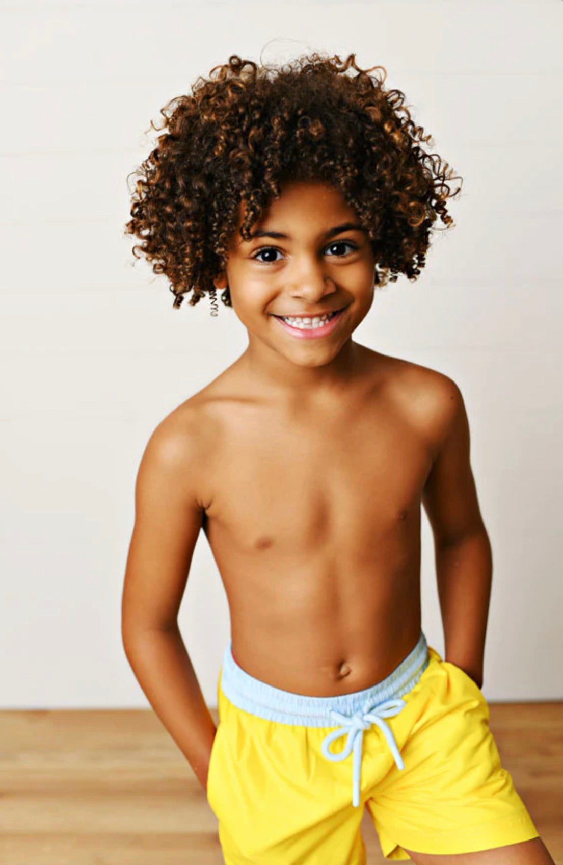 Yellow Swim Trunks w/ Light Blue Pocket