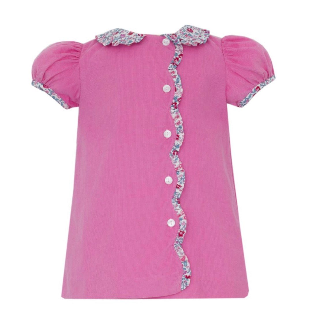 Pink Corduroy Dress w/ Pink Floral Ruffles