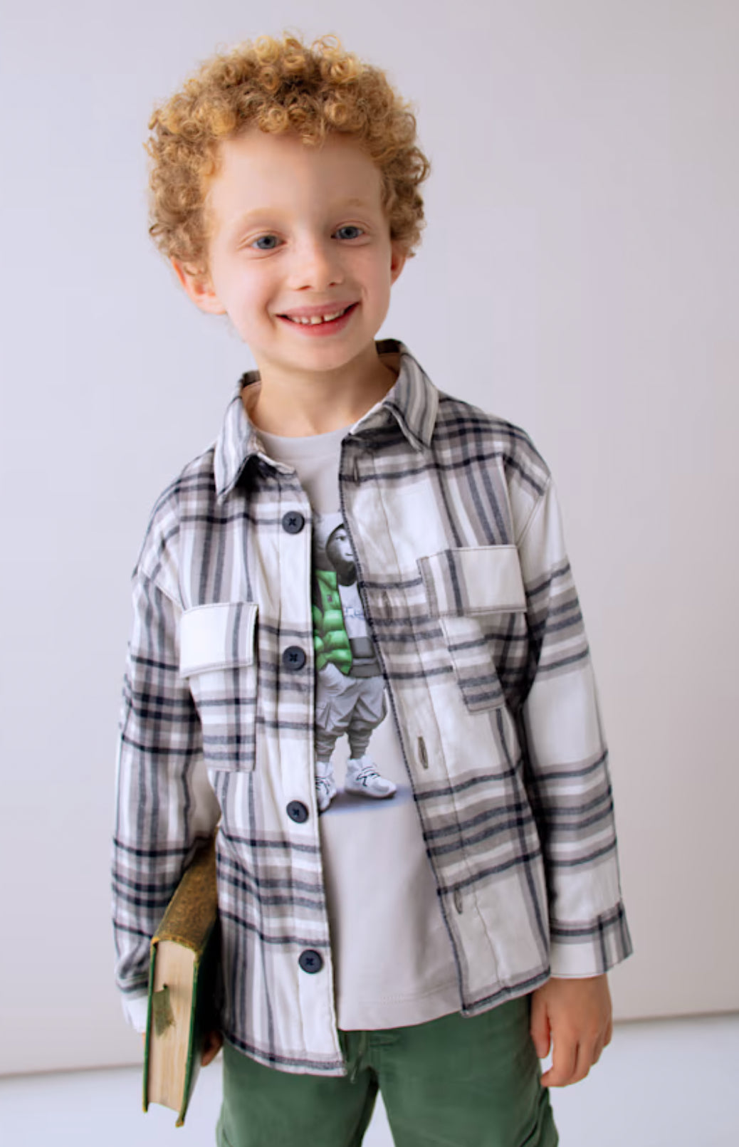 Boy Plaid Overshirt- Grey