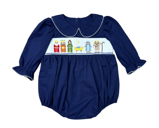 Nativity Smocked Girls L/S Bubble