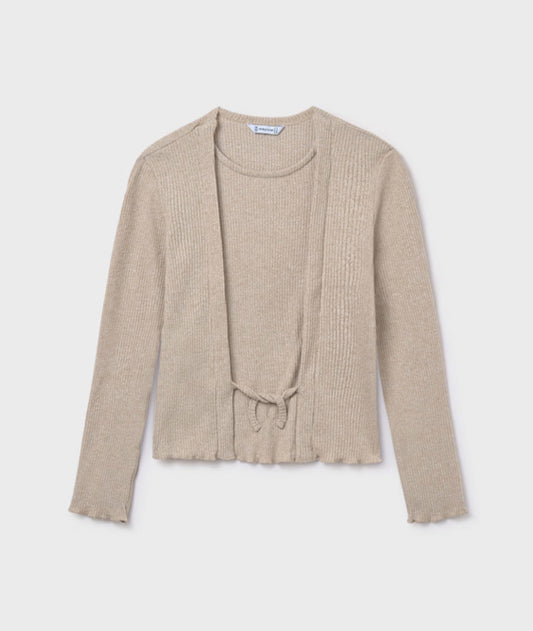 Girl Rib Knit Top-Sesame Heather