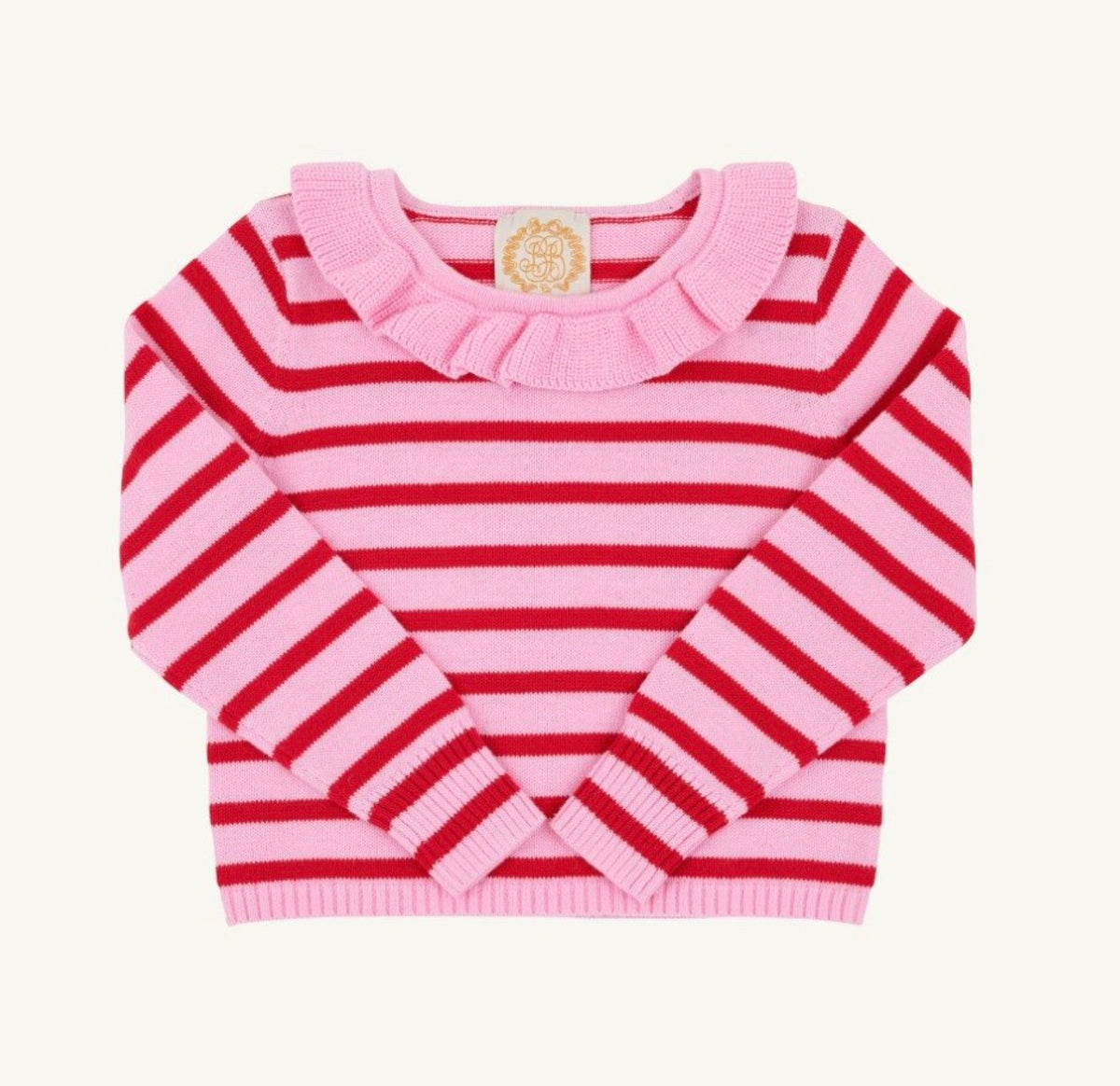 Reece Ruffle Sweater-Richmond Red and Pier Party Pink Stripe
