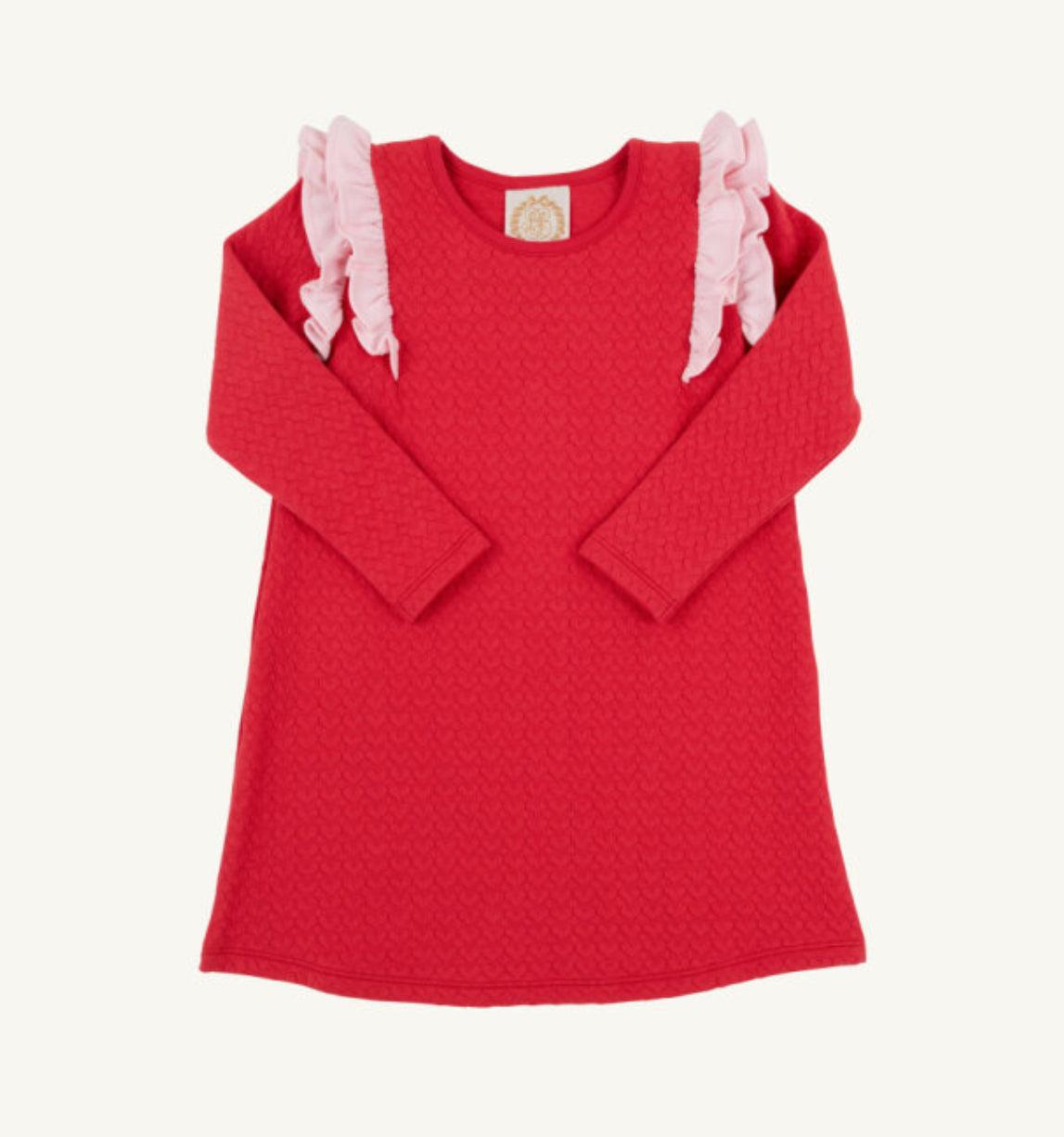 LS Ruehling Ruffle Dress-Richmond Red/Palm Beach Pink