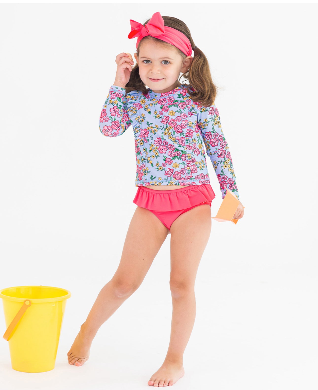 Princess Seam Ruffle Rash Guard 2pc- Cheerful Blossoms