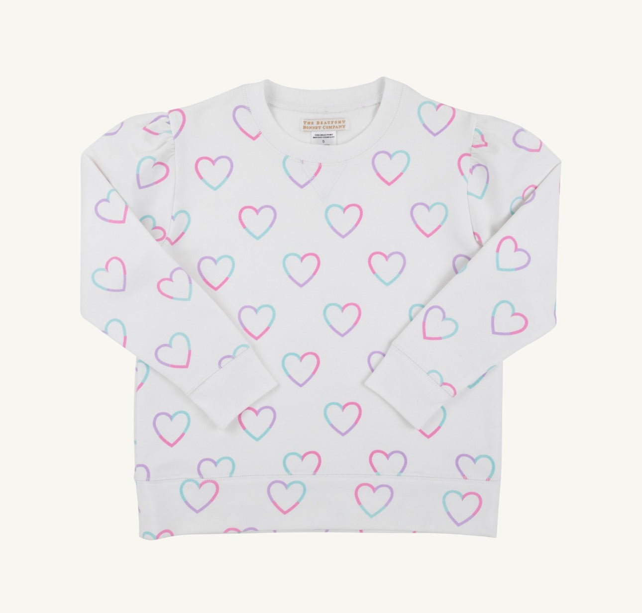Cassidy Comfy Crewneck Puff Sleeve- Have a Little Heart/Worth Ave White