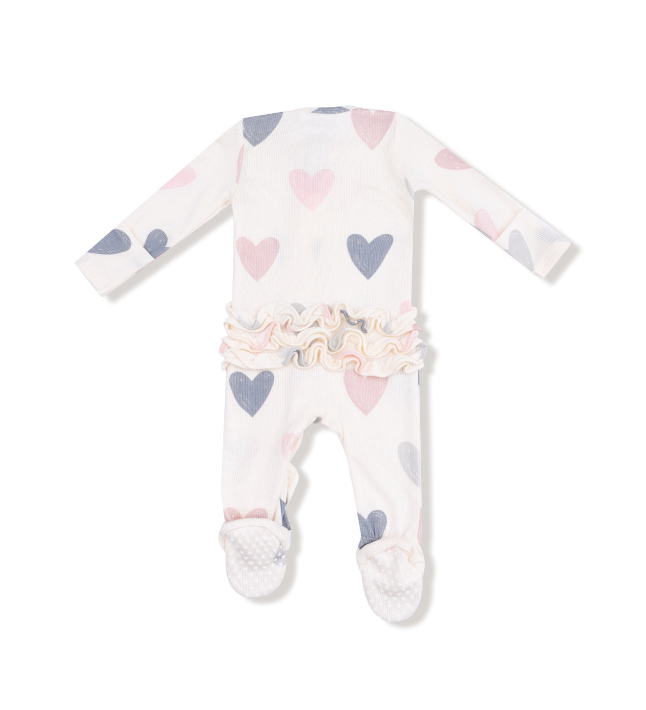 Hearts-3 Way Ruffle Zipper Footie