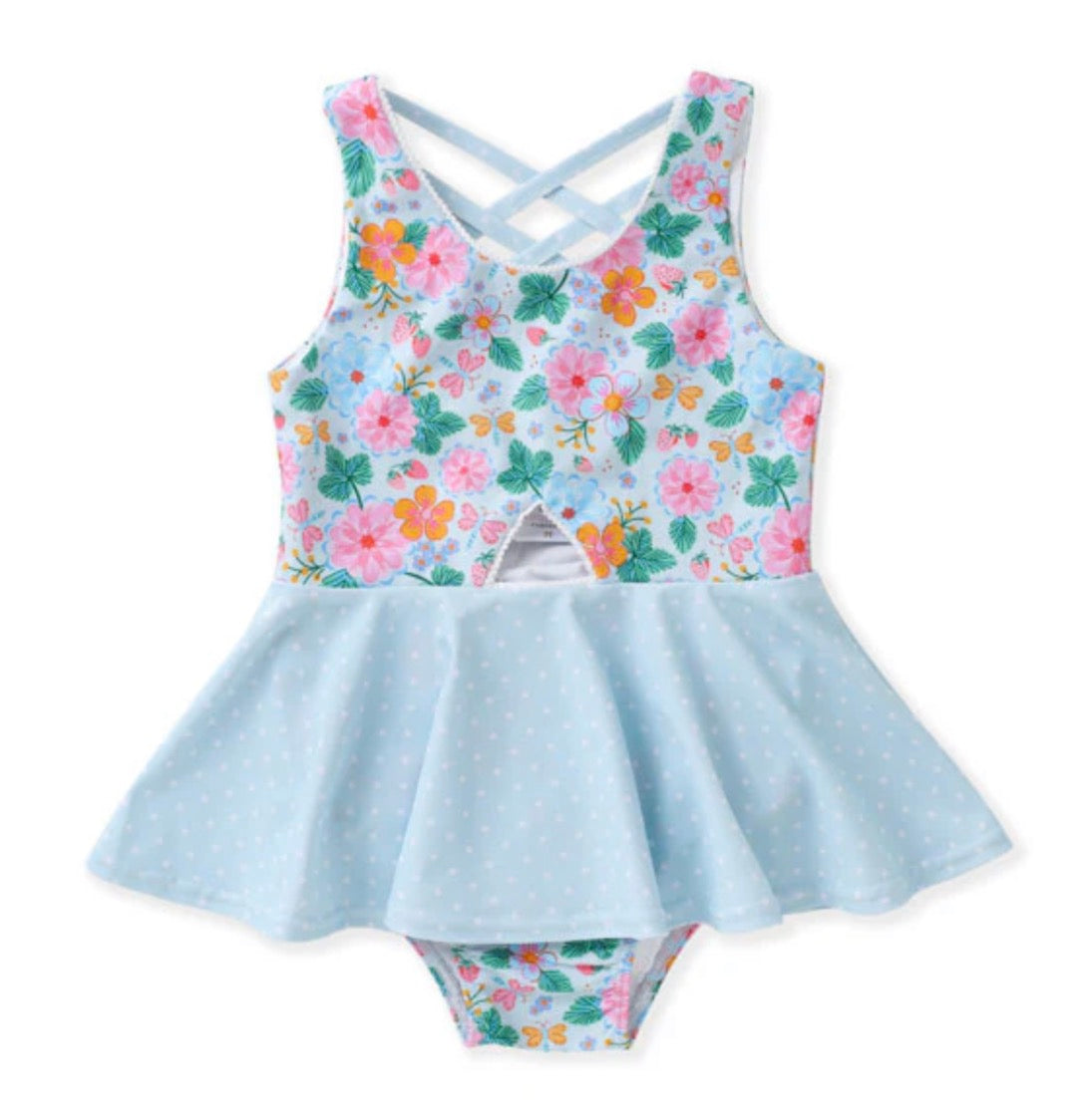 Girls Floral & Polka Dot One-Piece