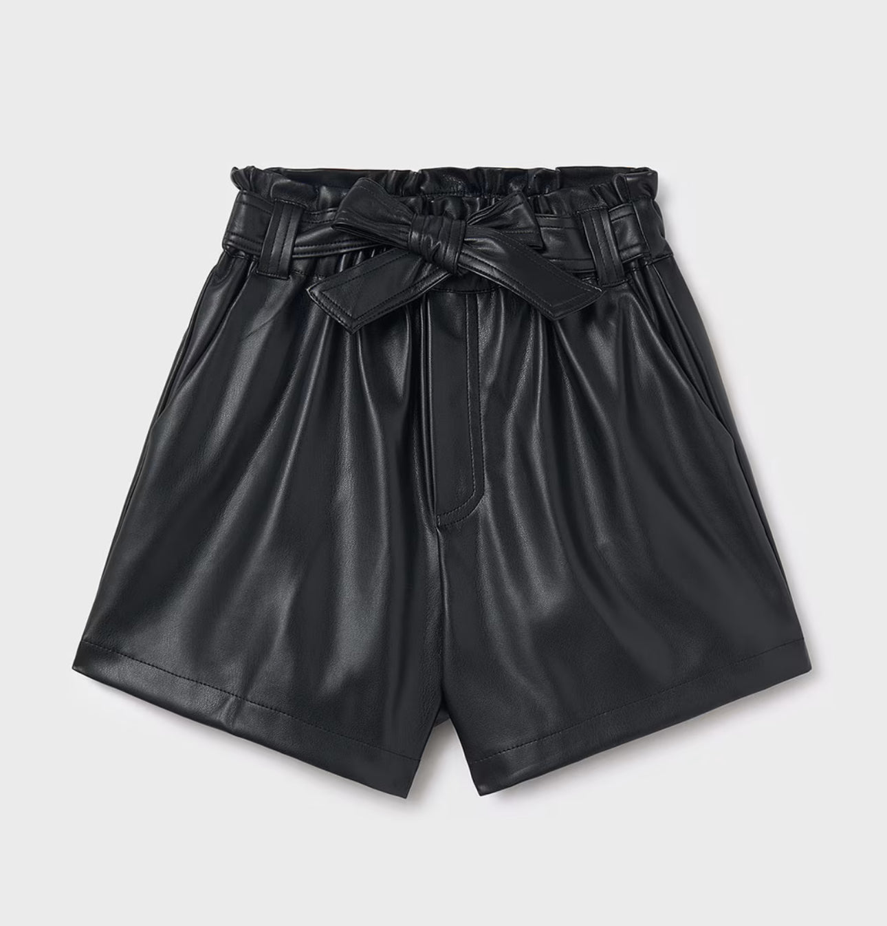 Girl Leatherette Shorts- Black
