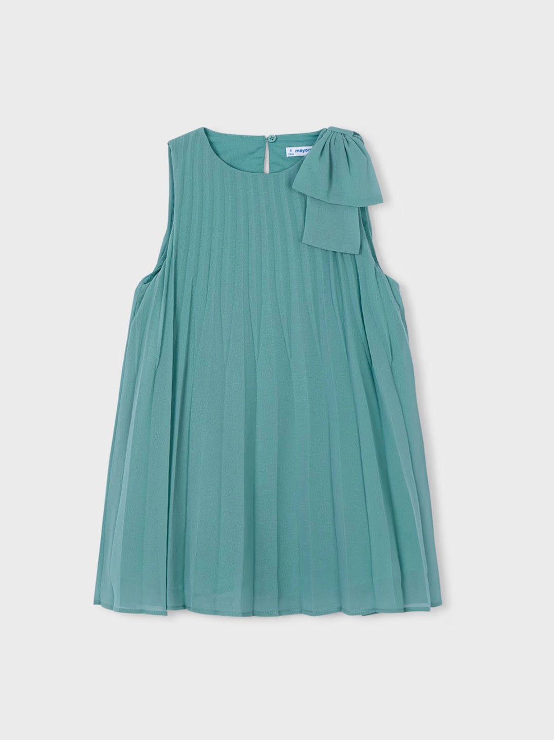 Mint- Girl Pleated Dress with Shoulder Bow