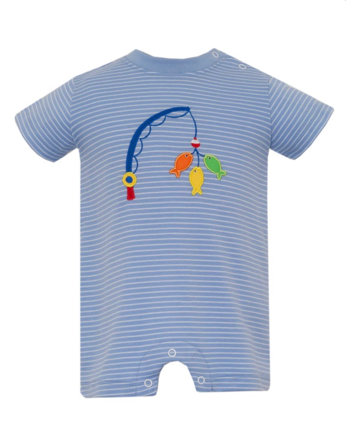 FISHING LURES - Periwinkle Blue Stripe Boy's Short Romper