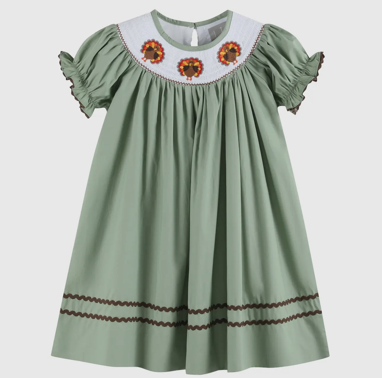 Sage Green Turkey Smocked Bishop Dress