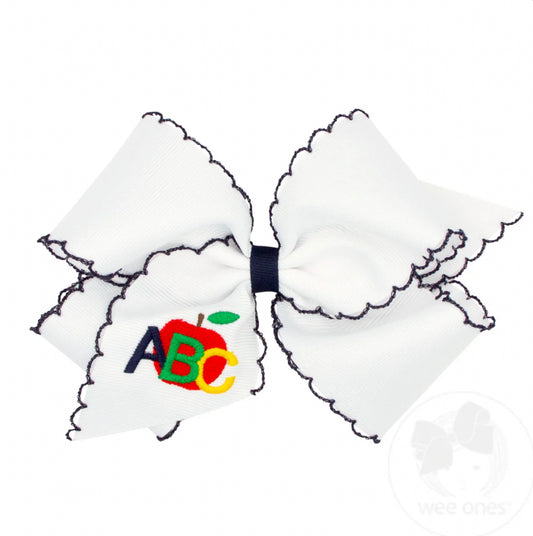 Medium Grosgrain Hair Bow with Moonstitch Edge and School-themed Embroidery