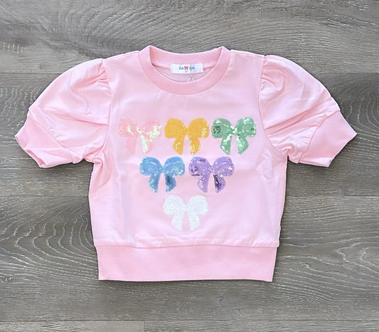 Bows Sequin Puff Sleeves