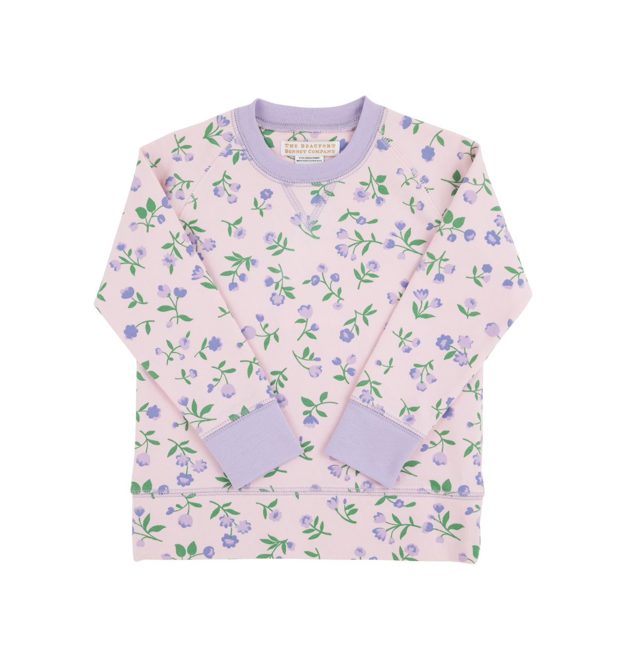 Cassidy Comfy Crewneck Grlft-Tuxedo Park Tulips, Lauderdale Lavender