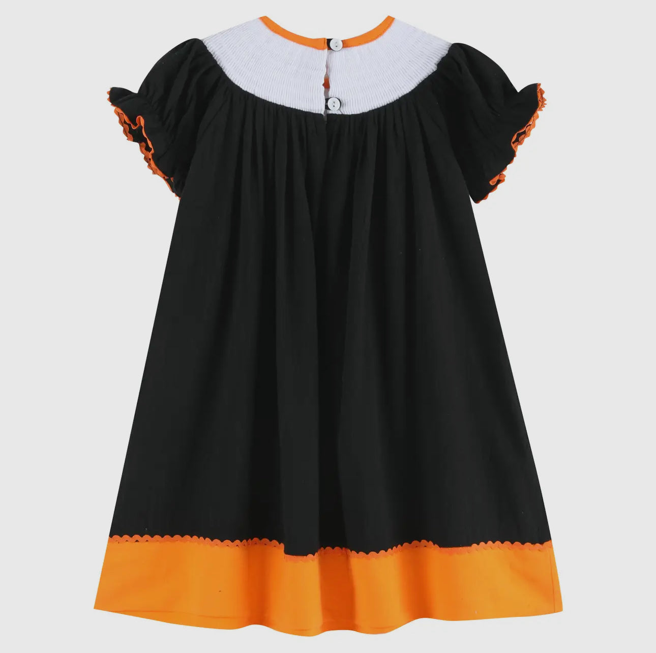 Black and Orange BOO Halloween Smocked Bishop Dress