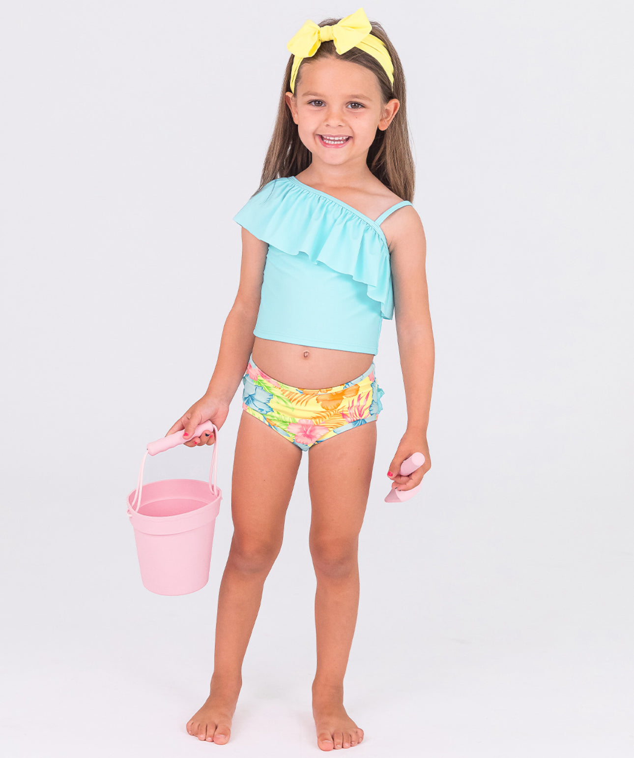 One Shoulder Ruffle Tankini-Happy Hula